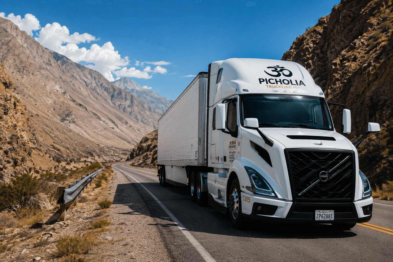 Semi-trucks on a multi-lane highway