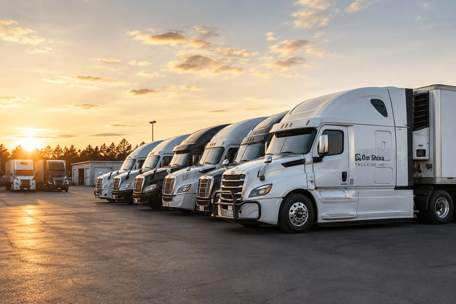 Semi trucks at a logistics hub